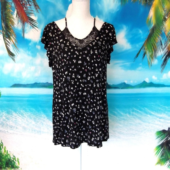 Maurices Tops - Maurices Black Floral Cold Shoulder Tank Large